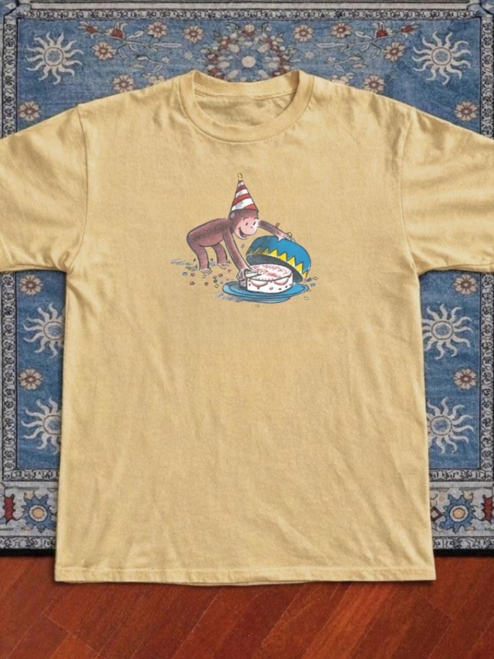 Gildan Light Yellow Curious Monkey Short Sleeve Tee